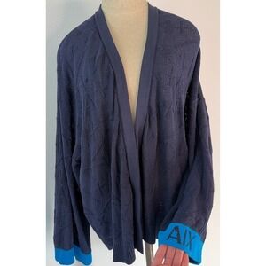 A/X Armani Exchange Navy Blue Logo Knit Open Front Cardigan Oversized Colorblock